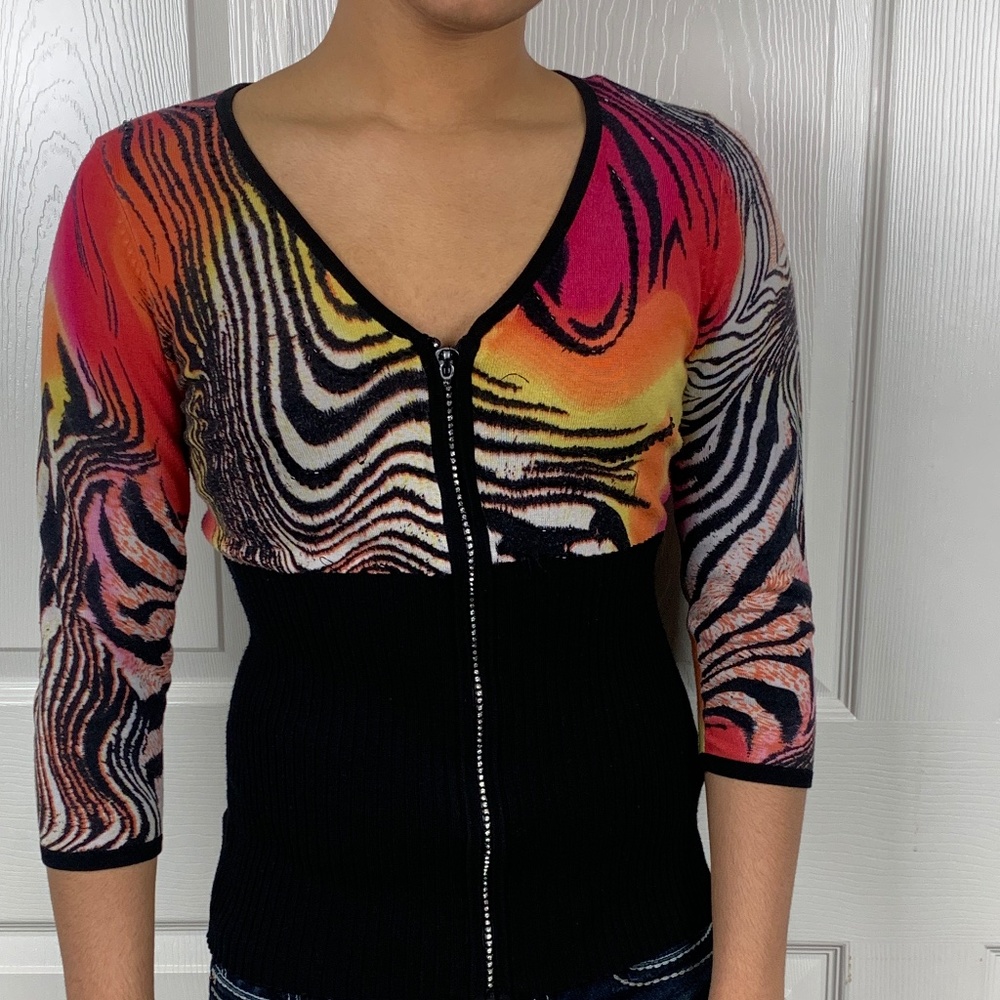 Colorful Zebra Print Zip Up Top